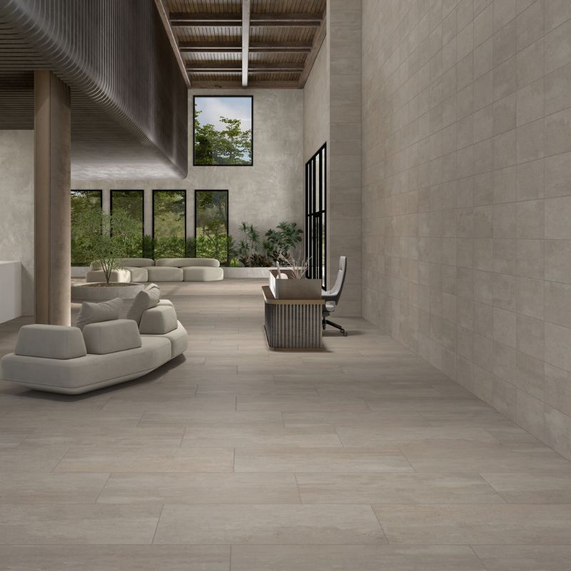 American Olean Theoretical Evolved Hibernate Brown Concrete-Look Porcelain Tile - Lifestyle