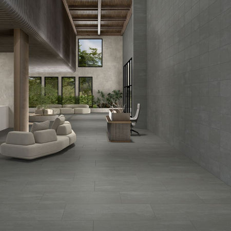 American Olean Theoretical Evolved Imaginative Gray Concrete-Look Porcelain Tile - Lifestyle 1