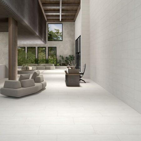 American Olean Theoretical Evolved Wishful White Concrete-Look Porcelain Tile - Lifestyle 1