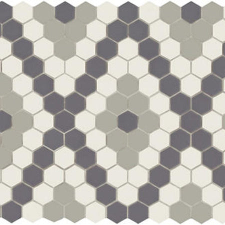 American Olean Unglazed Mosaics Ice White / Black / Lt Smoke Hex Tile