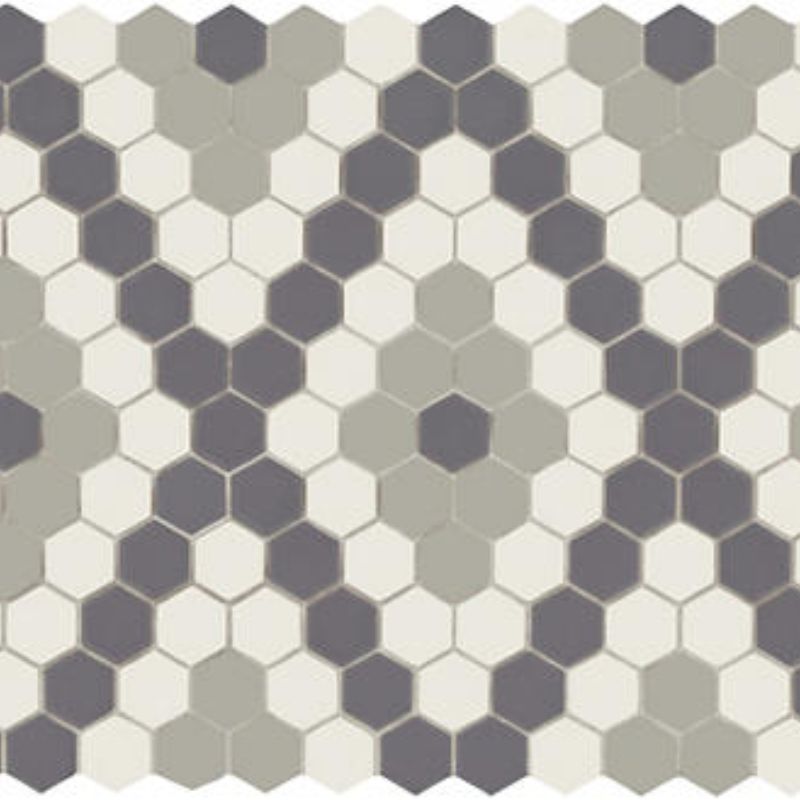 American Olean Unglazed Mosaics Ice White / Black / Lt Smoke Hex Tile