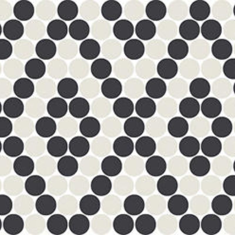 American Olean Unglazed Mosaics Ice White / Black Penny Round Tile