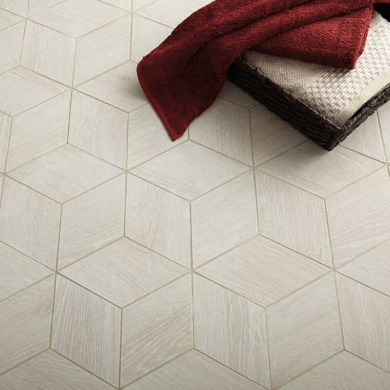 Daltile Emerson Wood Ash White Wood-Look Porcelain Tile - 3D Cube Lifestyle