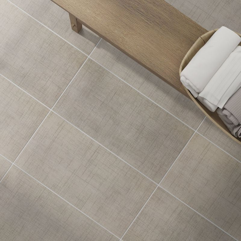 Tweed Taupe Stitchmark Fabric-Look Porcelain Tile - Matte Rectangle Lifestyle