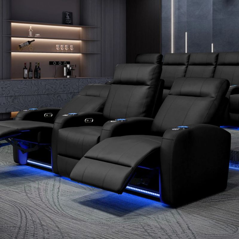 Valencia Syracuse Theater Seating | Power Recline & LED Ambiance - VAL-SYRA-BLK-R2 - Quality Home Distribution