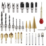 32-Pack Woodworking Chamfer Drilling Tools, 8PCS- Wood Plug Cutter, 7Pcs-Countersink Drill Bit, 6PCS- Carbide Burr Set, 6PCS-90 Degree Countersink Drill Bits, 3Pcs-Step Drill Bit and 1Pcs-Center Punch - 21325674-9549-40c4-b000-aacb892353b1-Quality Home Distribution