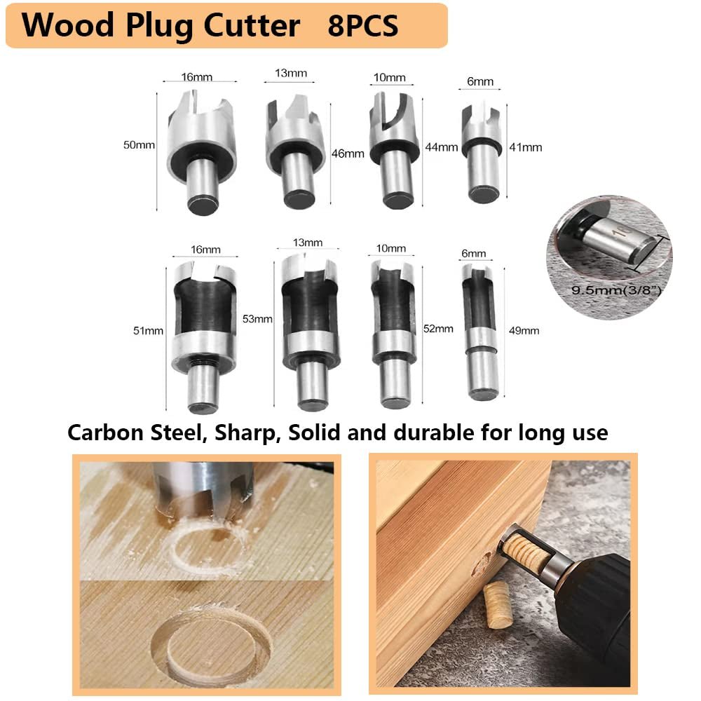 32-Pack Woodworking Chamfer Drilling Tools, 8PCS- Wood Plug Cutter, 7Pcs-Countersink Drill Bit, 6PCS- Carbide Burr Set, 6PCS-90 Degree Countersink Drill Bits, 3Pcs-Step Drill Bit and 1Pcs-Center Punch - 21325674-9549-40c4-b000-aacb892353b1-Quality Home Distribution
