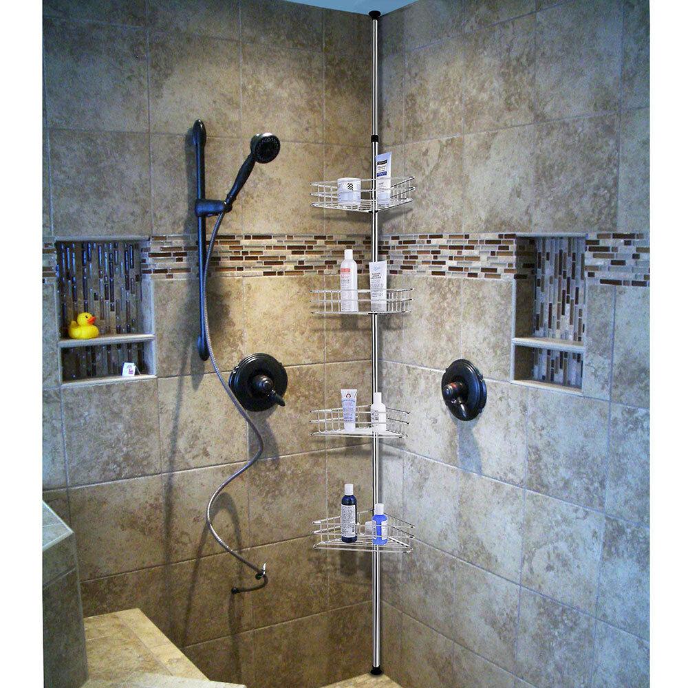 Tier Metal Shower Corner Pole Caddy Bathroom Wall Shelf Storage Rack H ...