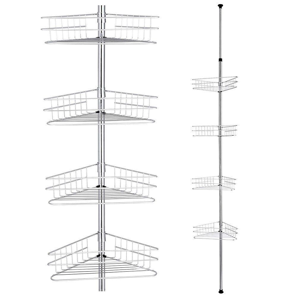 EBD Products 4 Tier Shower Corner Pole Caddy Bathroom Wall Shelf Storage Metal Rack Holder