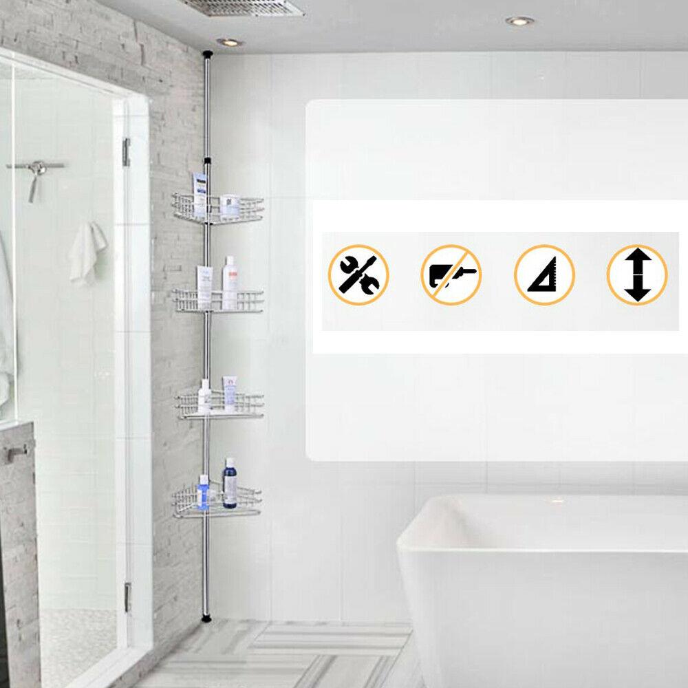 Bathroom Shower Corner Pole Caddy 4 Layer Adjustable Shower