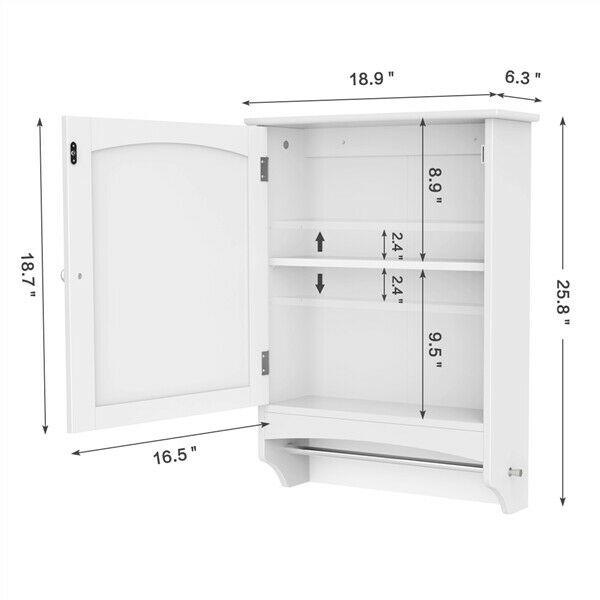 Bathroom Wall Mounted Storage Cabinet with Adjustable Shelf & Towel Bar, White - 283604821814-Quality Home Distribution