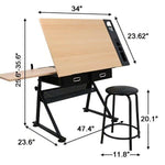 Drafting Drawing Table Tiltable Tabletop, Adjustable Height, Edge Stopper - 173512325769-Quality Home Distribution