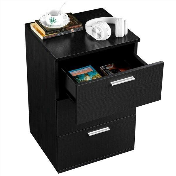 Drawers Night Stand Chest Dresser Metal Handles Sofa Side End Table Black - 283982933144-Quality Home Distribution