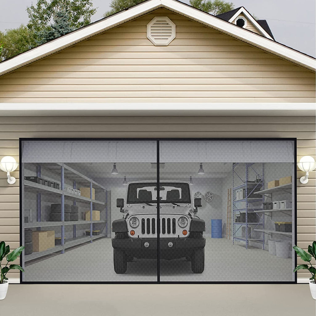 Garage Door Screen, 16 X 7 Ft for 2 Cars, 5.2 Lbs Heavy-Duty Fiberglass Mesh for Quick Entry with Self Sealing Magnet and Weighted Bottom, Kids / Pets Friendly, Easy to Install and Retractable - b13c4ef4-e9aa-49d7-93ba-5c9e9f049549-Quality Home Distribution
