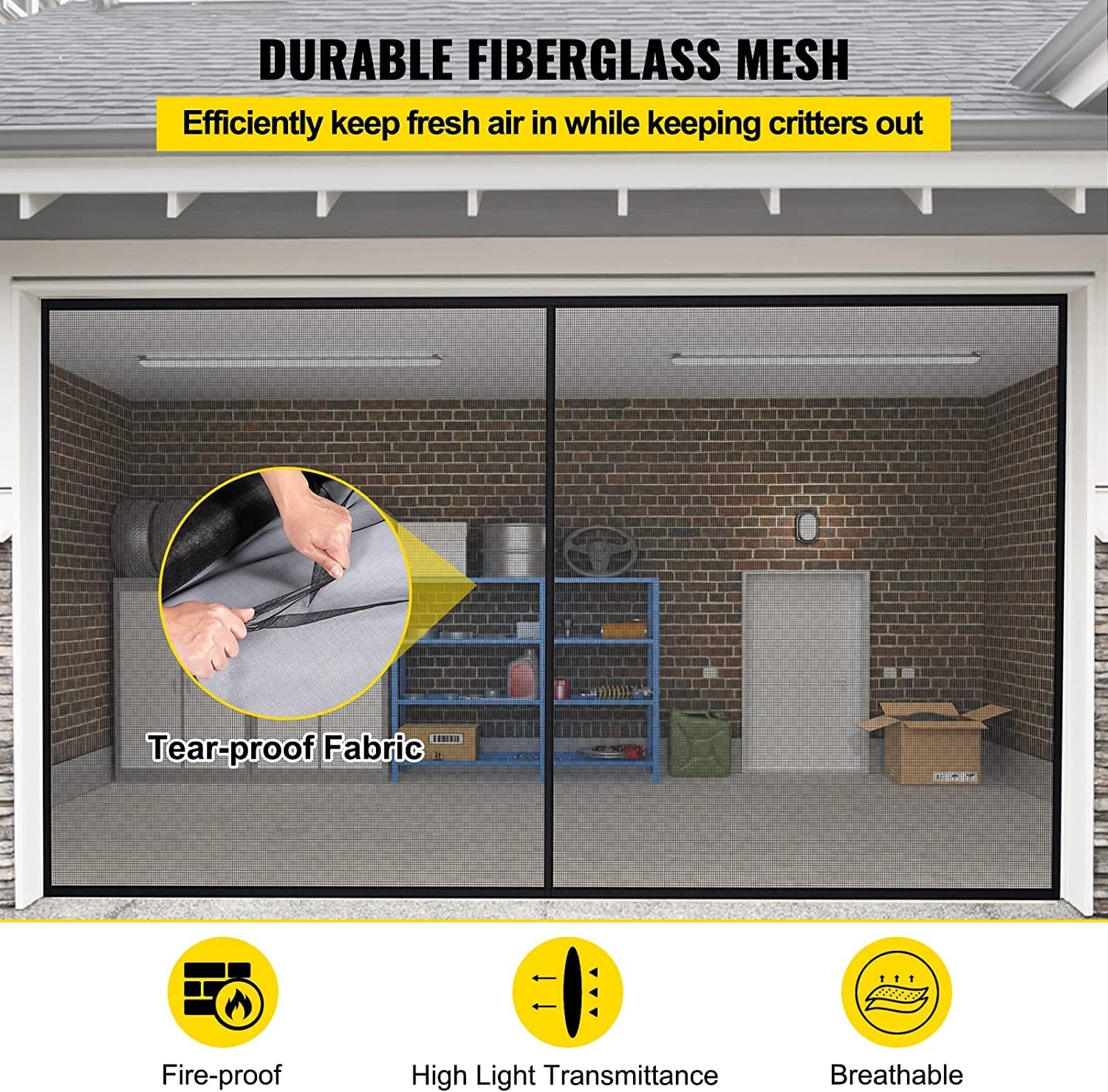 Garage Door Screen, 16 X 7 Ft for 2 Cars, 5.2 Lbs Heavy-Duty Fiberglass Mesh for Quick Entry with Self Sealing Magnet and Weighted Bottom, Kids / Pets Friendly, Easy to Install and Retractable - b13c4ef4-e9aa-49d7-93ba-5c9e9f049549-Quality Home Distribution