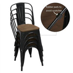 Metal Dining Chairs w/Wood Seat Stackable Side Chairs Kitchen Bistro Chair Black - 283659516237-Quality Home Distribution