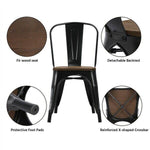 Metal Dining Chairs w/Wood Seat Stackable Side Chairs Kitchen Bistro Chair Black - 283659516237-Quality Home Distribution