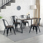 Metal Dining Chairs w/Wood Seat Stackable Side Chairs Kitchen Bistro Chair Black - 283659516237-Quality Home Distribution