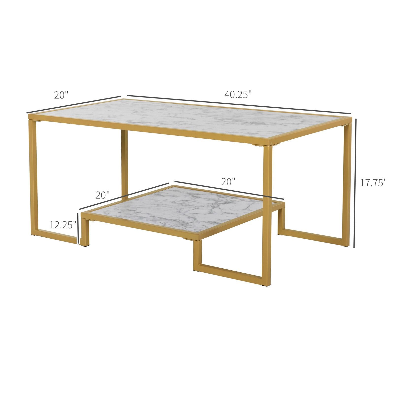 Modern Living Room Side End Table with Underneath Storage Shelf, White & Gold - 353147175262-Quality Home Distribution