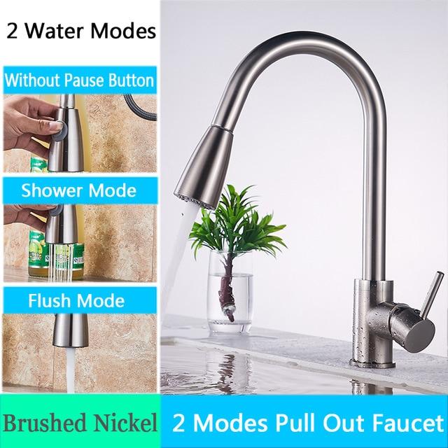 Rozin Brushed Nickel Kitchen Faucet Single Hole Pull Out Spout Kitchen Sink Mixer Tap Stream Sprayer Head Chrome/Black Mixer Tap|Kitchen Faucets| - 14:771;200007763:201336106-Quality Home Distribution