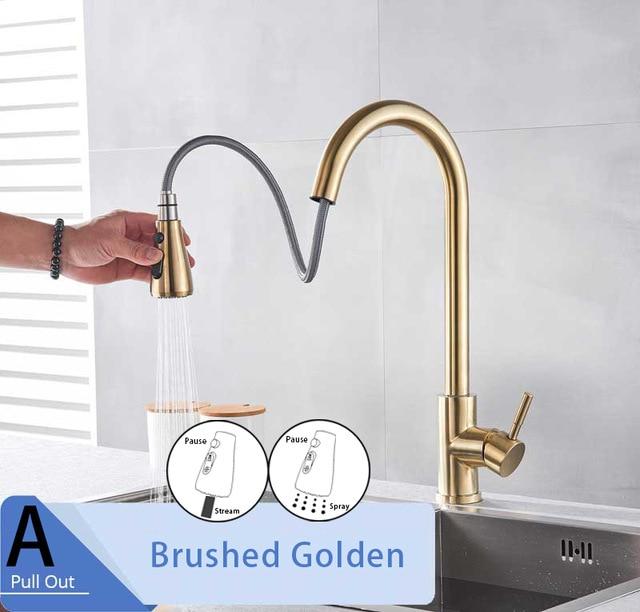 Rozin Brushed Nickel Kitchen Faucet Single Hole Pull Out Spout Kitchen Sink Mixer Tap Stream Sprayer Head Chrome/Black Mixer Tap|Kitchen Faucets| - 14:201450919;200007763:201336106-Quality Home Distribution