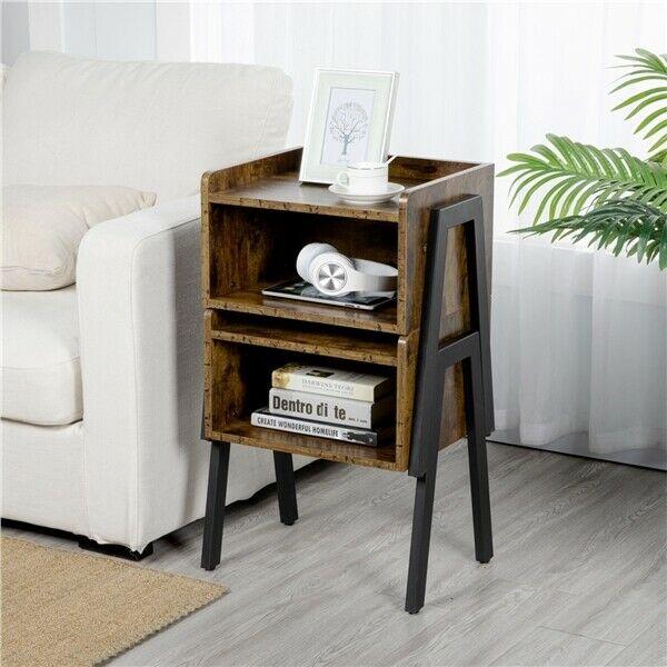 Set of 2 Bedside Tables Nightstands Stackable Narrow End Table with Open Storage - 283983007891-Quality Home Distribution