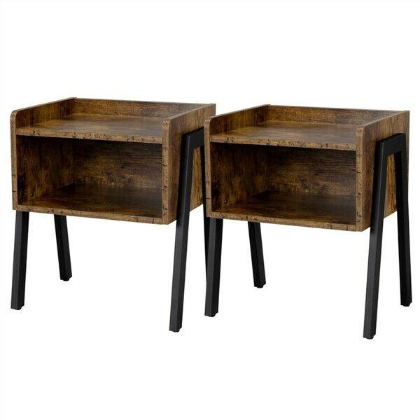 Set of 2 Bedside Tables Nightstands Stackable Narrow End Table with Open Storage - 283983007891-Quality Home Distribution